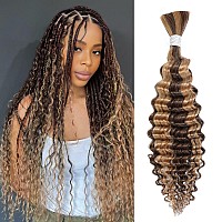 Ombre Human Braiding Hair For Boho Braids 24 Inch 1 Bundle 50G 427 Braiding Hair Deep Wave Honey Blonde Braiding Hair Highlight