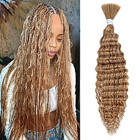 Blonde Human Braiding Hair 22 Inch Deep Wave Bulk Human Hair For Braiding Brazilian Curly Braiding Hair For Boho Braids 1 Bundle