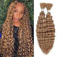 Ynsnr Human Braiding Hair Blonde 2 Bundle 100G 22 Inch Deep Wave Bulk Human Hair For Braiding No Weft 10A Brazilian Curly Human