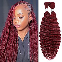 Deep Wave Bulk Human Hair For Braiding Hair 18 Inch 2 Bundle 100G 99J Burgundy Human Braiding Hair Unprocessed Brazilian Curly H