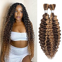 Human Braiding Hair Ombre 2 Bundle 100G 22 Inch Deep Wave Bulk Human Hair For Braiding 10A Brazilian Curly Human Hair Extensions