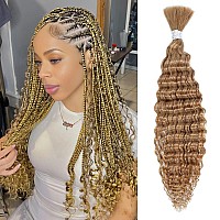 Blonde Human Braiding Hair 1 Bundle 50G 16 Inch Deep Wave Bulk Human Hair For Braiding Brazilian Curly Braiding Hair For Boho Br