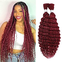 Human Braiding Hair 99J Burgundy 2 Bundle 100G 22 Inch Deep Wave Bulk Human Hair For Braiding 10A Brazilian Curly Human Hair Ext