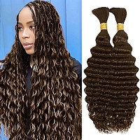 Human Braiding Hair Chocolate Brown 2 Bundle 100G 22 Inch Deep Water Wave Bulk Human Hair For Braiding No Weft 10A Brazilian Cur