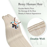 Ugeat Human Hair Extensions Sew In Blonde Hair Extensions Real Human Hair Weft For Women Icy Blonde Hair Extensions Hand Tied We