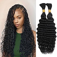 Human Braiding Hair 14 Inch Deep Wave Bulk Human Hair For Braiding No Weft 2 Bundle 100G 10A Brazilian Curly Human Hair Extensio