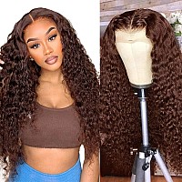 Qnqz 28 Inch Brown Curly Human Hair Wigs 13X4 Transparent Lace Front Wig Human Hair 180 Density Brown Lace Front Wig Human Hair