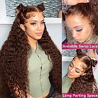 Qnqz 28 Inch Brown Curly Human Hair Wigs 13X4 Transparent Lace Front Wig Human Hair 180 Density Brown Lace Front Wig Human Hair