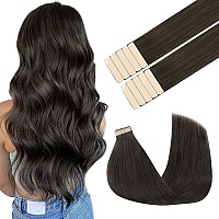 Goo Goo Tape In Hair Extensions Human Hair 1C Mocha Brown 18Inch 25G 10Pcs Thick Ends Straight Seamless Tape In Invisible Ta