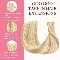 Goo Goo Tape In Hair Extensions Human Hair 18D22F Dirty Blonde Highlights 14Inch 25G 10Pcs Thick Ends Straight Seamless Tape