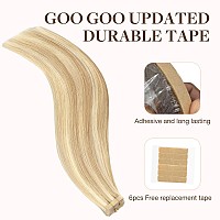 Goo Goo Tape In Hair Extensions Human Hair 18D22F Dirty Blonde Highlights 14Inch 25G 10Pcs Thick Ends Straight Seamless Tape