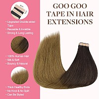 Goo Goo Tape In Hair Extensions Human Hair 1D2C4E Chocolate Dip Color Melt 20Inch 100G 40Pcs Thick Ends Straight Seamless T