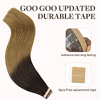 Goo Goo Tape In Hair Extensions Human Hair 1D2C4E Chocolate Dip Color Melt 20Inch 100G 40Pcs Thick Ends Straight Seamless T