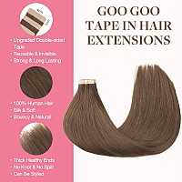 Goo Goo Tape In Hair Extensions Human Hair 5 Light Ash Brown 16Inch 50G 20Pcs Thick Ends Straight Seamless Tape In Invisible