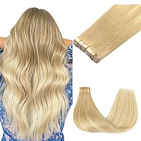 Goo Goo Tape In Hair Extensions Human Hair 18At60A Pearl Ash Blonde Highlights 12Inch 80G 40Pcs Thick Ends Straight Seamless