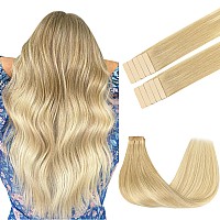 Goo Goo Tape In Hair Extensions Human Hair 18Dt60A Pearl Ash Blonde Highlights 24Inch 30G 10Pcs Thick Ends Straight Seamless