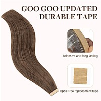 Goo Goo Tape In Hair Extensions Human Hair 5 Light Ash Brown 24Inch 100G 40Pcs Thick Ends Straight Seamless Tape In Invisibl