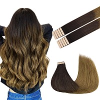 Goo Goo Tape In Hair Extensions Human Hair 1D2C4E Chocolate Dip Color Melt 22Inch 30G 10Pcs Thick Ends Straight Seamless Ta