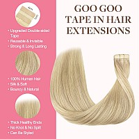 Goo Goo Tape In Hair Extensions Human Hair 18Et90A Natural Blonde Balayage 12Inch 80G 40Pcs Thick Ends Straight Seamless Tape