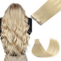 Goo Goo Tape In Hair Extensions Human Hair 18Et90A Natural Blonde Balayage 14Inch 100G 40Pcs Thick Ends Straight Seamless Tap