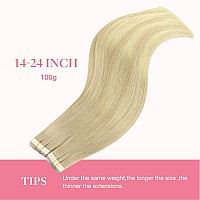 Goo Goo Tape In Hair Extensions Human Hair 18Et90A Natural Blonde Balayage 14Inch 100G 40Pcs Thick Ends Straight Seamless Tap