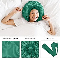 3Pcs Satin Silk Bonnet For Sleeping Braids Hair Bonnets For Sleeping With Tie Band Showercapblacklight Greendark Green