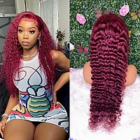 24 Inch Burgundy Lace Front Wigs Human Hair Wigs 180 Density 13X4 Red Deep Wave Lace Front Wigs Human Hair Pre Plucked With Bab