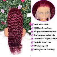 24 Inch Burgundy Lace Front Wigs Human Hair Wigs 180 Density 13X4 Red Deep Wave Lace Front Wigs Human Hair Pre Plucked With Bab