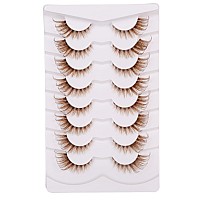 Gmagictobo Natural Brown Lashes Fluffy Wispy False Eyelashes Cat Eye Look Clear Band Lashes Pack 8 Pairs