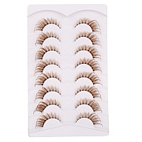 Gmagictobo Natural Brown Lashes Fluffy Wispy False Eyelashes Cat Eye Look Clear Band Lashes Pack 8 Pairs