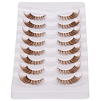 Gmagictobo Natural Brown Lashes Fluffy Wispy False Eyelashes Cat Eye Look Clear Band Lashes Pack 8 Pairs