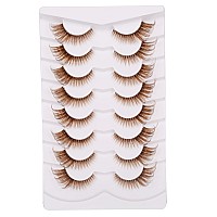 Gmagictobo Brown False Eyelashes Natural Lashes Cat Eye Clear Band Lashes Fluffy Eyelashes Pack 8 Pairs