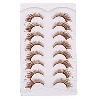 Gmagictobo Brown False Eyelashes Natural Lashes Cat Eye Clear Band Lashes Fluffy Eyelashes Pack 8 Pairs