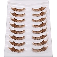 Gmagictobo Brown False Eyelashes Natural Lashes Cat Eye Clear Band Lashes Fluffy Eyelashes Pack 8 Pairs