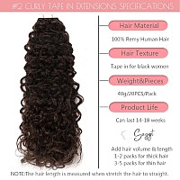 Jerry Curly Tape In Human Hair Extensions For Black Women 3B 3C Darkest Brown Soft Remy Human Hair Tape In Extensions Curly 14In