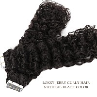 Loxxy Tape In Hair Extensions Curly Human Hair Thick Jerry Curly Remy Hair Tape In Hair Extensions For Goddess 3B 3C 50Grams Cur