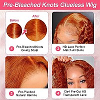 Azkiu Bye Bye Knotsglueless Ginger Orange Wigs Human Hair Pre Plucked Pre Cut 13X4 Hd Lace Closure Wigs Human Hair Deep Wave Lac