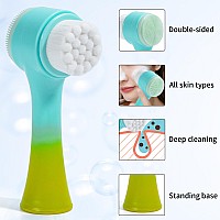 Beomeen Face Brush 2 In 1 Silicone Facial Cleansing Exfoliating Brush Soft Bristles Pore Deep Cleansing Manual Dual Face Wash S