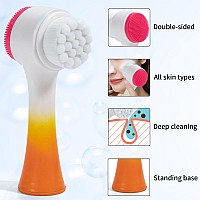 Beomeen Face Brush 2 In 1 Silicone Facial Cleansing Exfoliating Brush Soft Bristles Pore Deep Cleansing Manual Dual Face Wash S