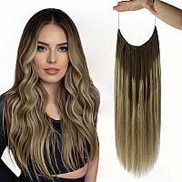 Full Shine Invisible Wire Hair Extensions Balayage Clip In Hair Extensions Real Human Hair Color Brown To Ash Brown Mix Blonde S