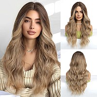 Esmee Long Wavy Ombre Dark Blonde For Women With Middle Part Curly Wavy Wig Natural Looking Synthetic Heat Resistant Fiber Wig F