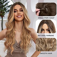 Esmee Long Wavy Ombre Dark Blonde For Women With Middle Part Curly Wavy Wig Natural Looking Synthetic Heat Resistant Fiber Wig F