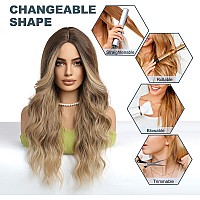 Esmee Long Wavy Ombre Dark Blonde For Women With Middle Part Curly Wavy Wig Natural Looking Synthetic Heat Resistant Fiber Wig F