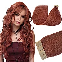 Tape In Hair Extension 18Inch 100 Real Human Hair Tape In Extension For Women 14 Auburn Color Skin Weft Pu Tape In Extensions