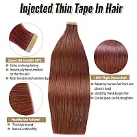 Tape In Hair Extension 18Inch 100 Real Human Hair Tape In Extension For Women 14 Auburn Color Skin Weft Pu Tape In Extensions