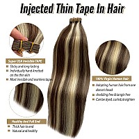 Tape In Hair Extension Human Hair Medium Brown With Bleach Blonde Highlights Real Hair Extensions Tape In Remy Straight Natural