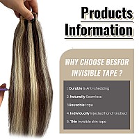 Tape In Hair Extension Human Hair Medium Brown With Bleach Blonde Highlights Real Hair Extensions Tape In Remy Straight Natural