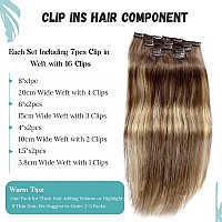 Clip In Real Human Hair Extensions Medium Brown To Honey Blonde Balayage Clip In Hair Extensions 7Pcs 70G Straight Clip In Hair