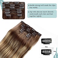 Clip In Real Human Hair Extensions Medium Brown To Honey Blonde Balayage Clip In Hair Extensions 7Pcs 70G Straight Clip In Hair