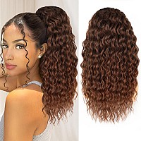 Alxnan Wavy Curly Ponytail Extension Long Soft 18 Ombre Auburn Drawstring Ponytail For Black Women Natural Synthetic Hairpiec